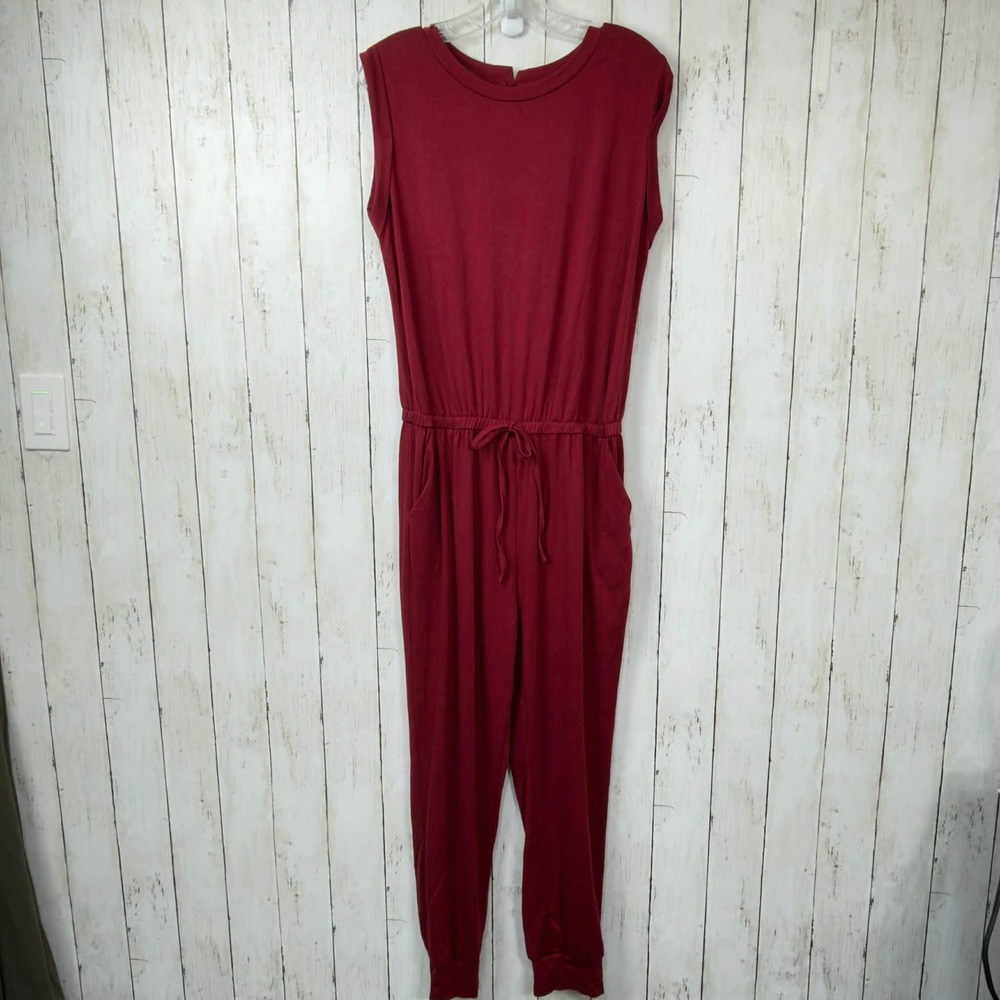 ANRABESS Women's Red Sleeveless Drawstring Waist‎ Jogger Jumpsuit Size L